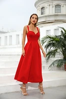 red dresses women fashion spaghetti strap sexy backless a line high waist charming summer casual party vestido dress