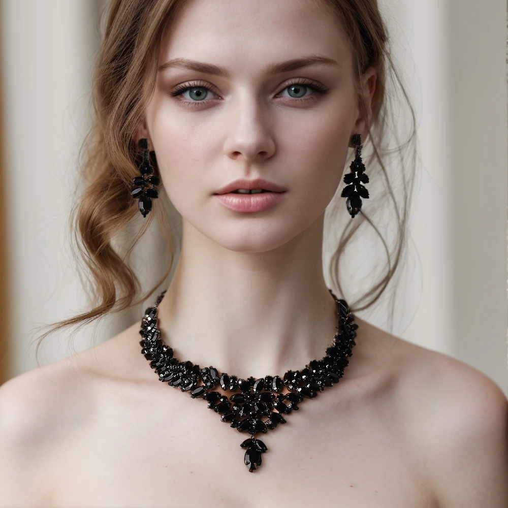 Изящный комплект ювелирных изделий с черными листьями свадебный подарок