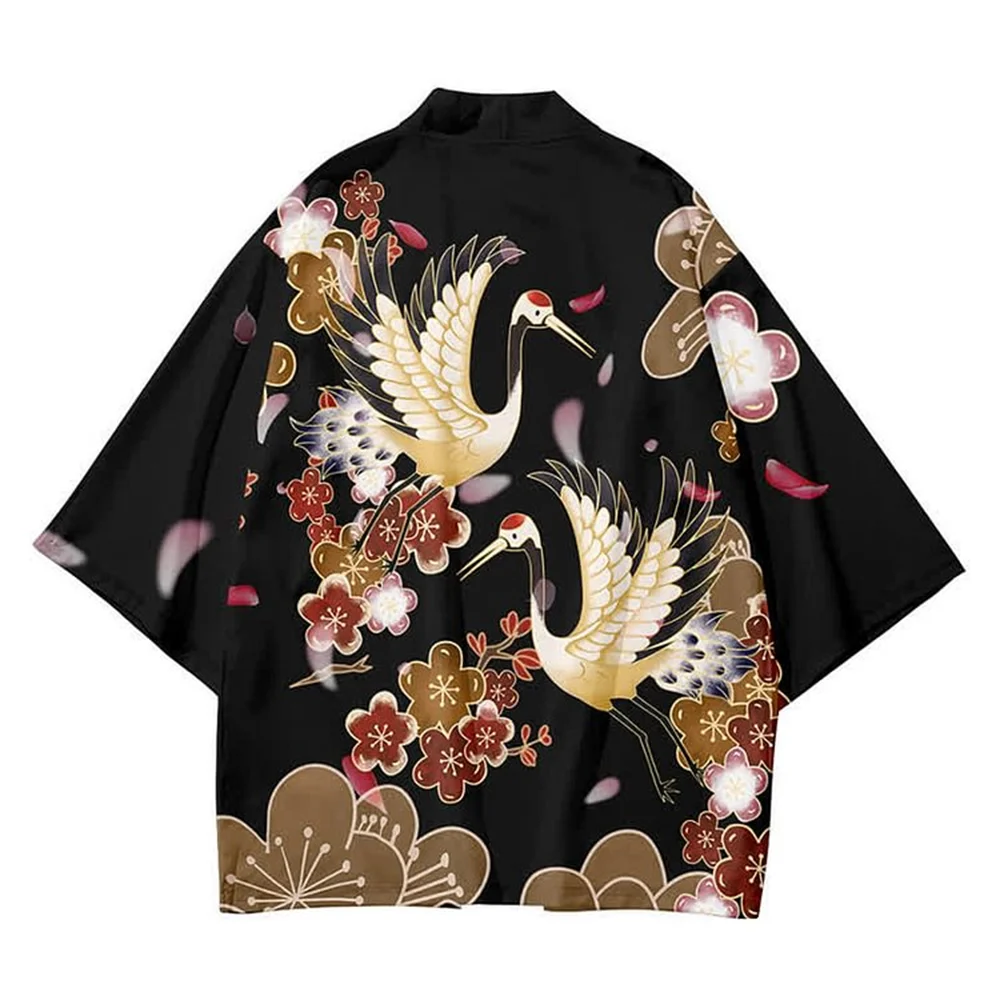 

Кимоно с 3D-принтом журавлей, японское кимоно, кардиган, костюм для косплея, традиционная женская накидка, хаори, Повседневная Уличная одежда, лето