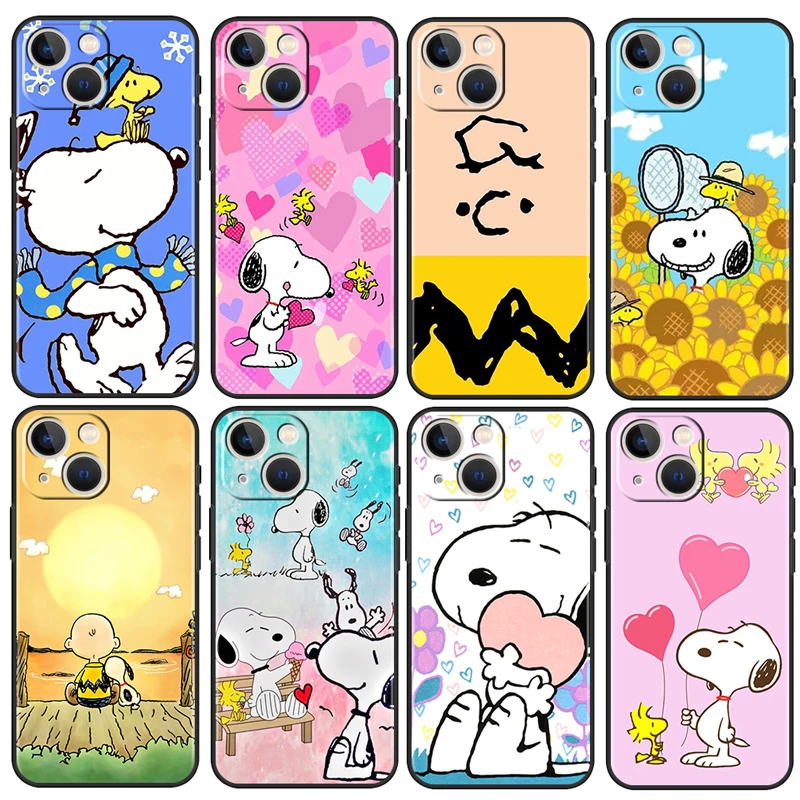 

Snoopy Dog Cartoon For Apple iPhone 13 12 11 Pro Max Mini XS Max X XR 6 7 8 Plus 5S SE 2020 Soft TPU Silicone Black Phone Case