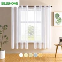 bileehom white short sheer curtain for living room bedroom kitchen window treatment solid color small curtains decoration drapes