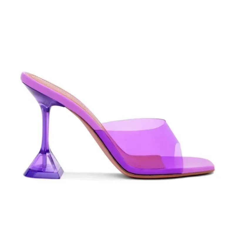 

2021 Star style Transparent PVC Crystal Clear Heeled Women Slippers Fashion High heels Female Mules Slides Summer Sandals Shoes