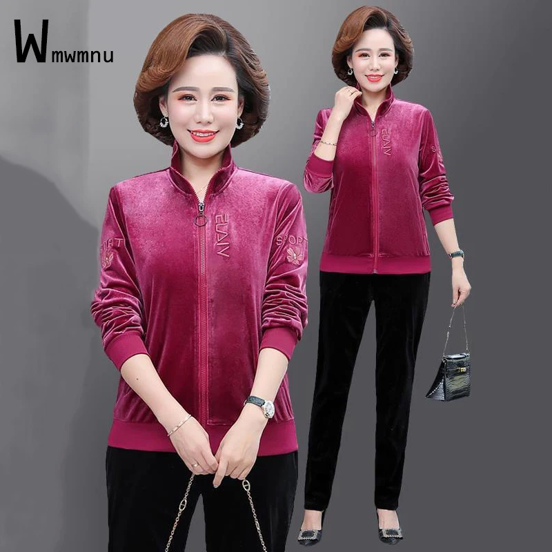 

Комплект одежды женский Velcet из 2 предметов с цветочной вышивкой, пиджак на молнии с длинным рукавом и капри, прямые брюки, тренировочный кост...