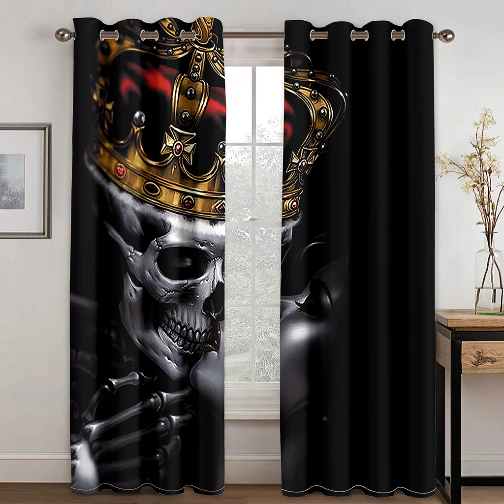 

Cortina opaca con estampado 3D de calavera misteriosa negra, personalizada, adecuada para decoración de dormitorio,sala de estar