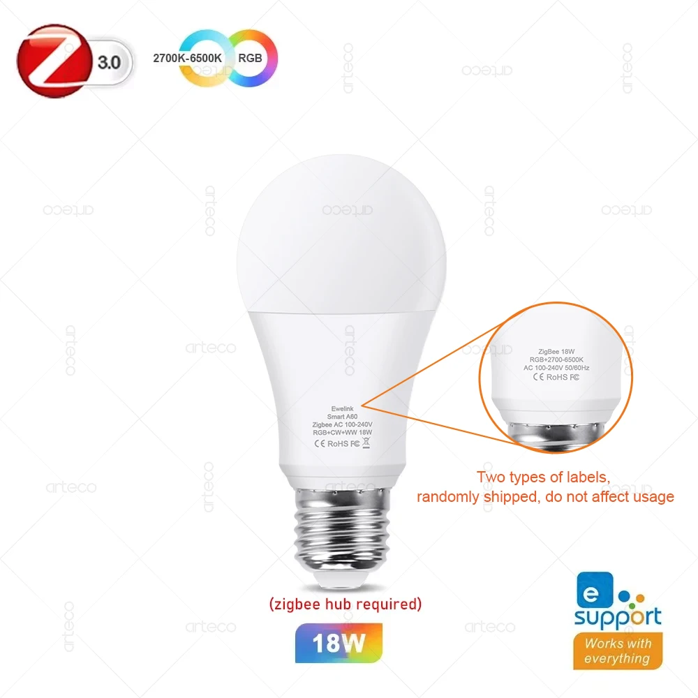 

15W 18W E27 Zigbee Умная RGB LED Лампа AC100-240V Совместима С Alexa Google Home SmartThings Для Гостиной