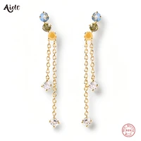 aide 925 sterling silver elegant double long short chain tassel drop earrings for women gift three colors zircon dangle earrings