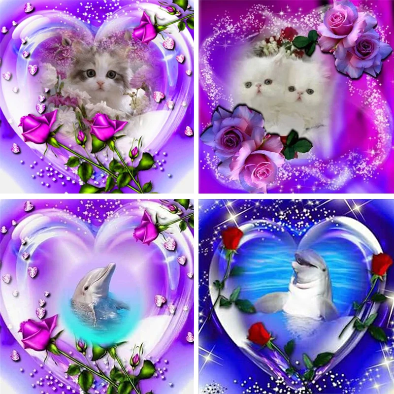 

Алмазная 5D картина «сделай сам», Набор для вышивки крестиком с изображением животных, кошка и Дельфин стразы, мозаика ручной работы, украшен...