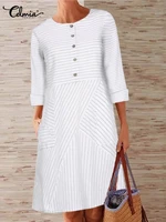celmia women pocket mini dress casual long sleeve buttons vestidos leisure 2022 striped sundress summer vintage daily robe femme