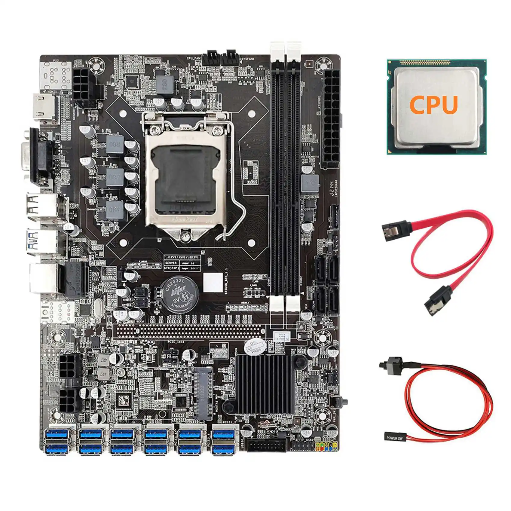 

B75 ETH Mining Motherboard with CPU+Switch Cable+SATA Cable LGA1155 12 PCIE to USB MSATA DDR3 B75 USB BTC Motherboard