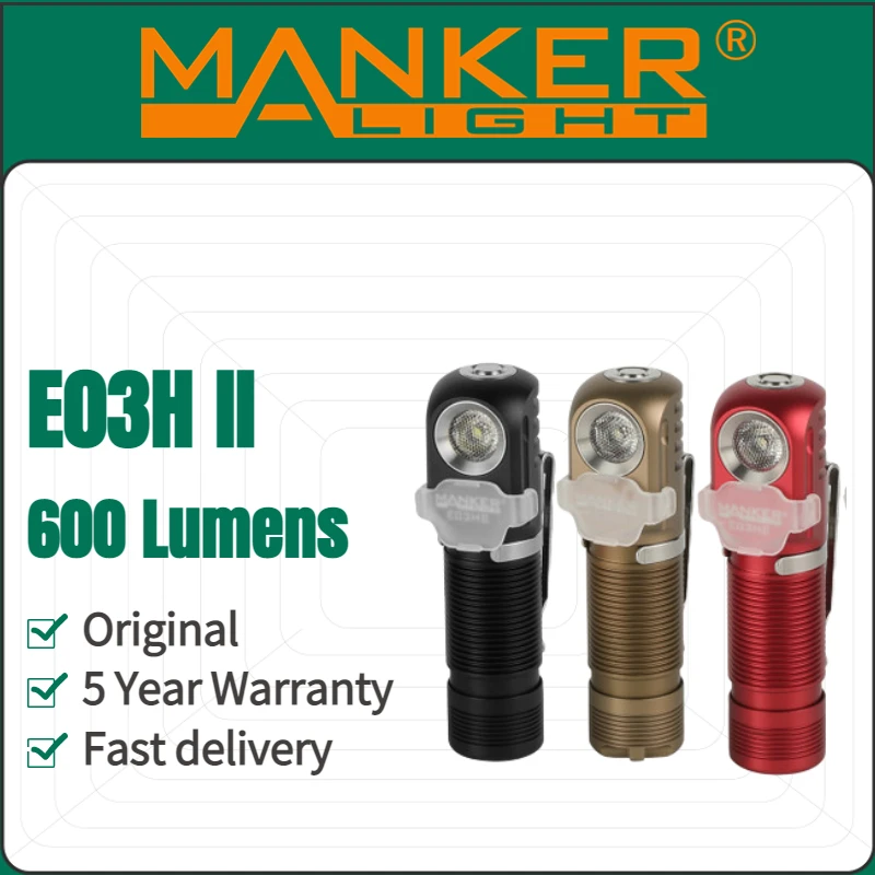 Карманный налобный фонарь Manker E03H II, 600 лм, с магнитной задней фарой, IPX8, водонепроницаемый, работает с перезаряжаемой батареей 14500