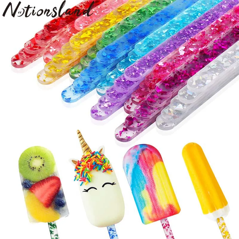 

10Pcs Acrylic Ice Cream Sequin Sticks Reusable Sequin Sticks New Summer Homemade Popsicle Accessories Creative Kitchen Model Sti