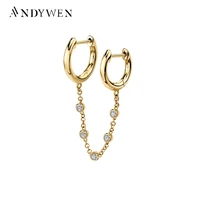 andywen 925 sterling silver solid safe chain double huggies crystal cz zircon hoops mini plain piercing 2 clips earring jewelry