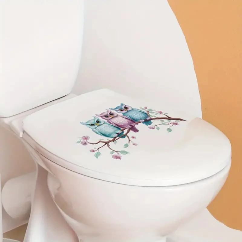 Owl Branch Toilet Cover Sticker Decals Fish Bird Flower Leaf Waterproof Lid Tank Seat Cistern Selfadhesive