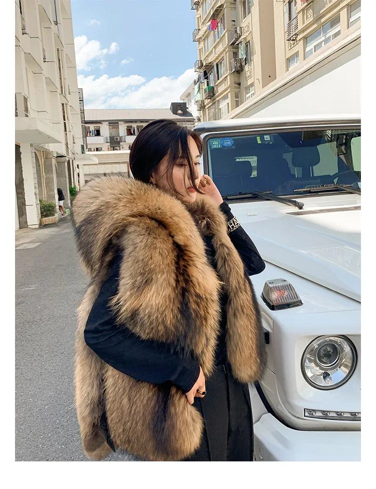 Woman winter Whole skin natural raccoon fur jacket real fur coat furry fur jacket thick warm party Fashion Popular in Europe Ame