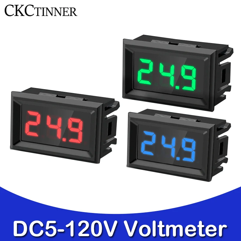 

Digital Voltmeter Automotive Voltage Meter DC 5-120V Red/Blue/Green LED Display Panel Voltage Tester