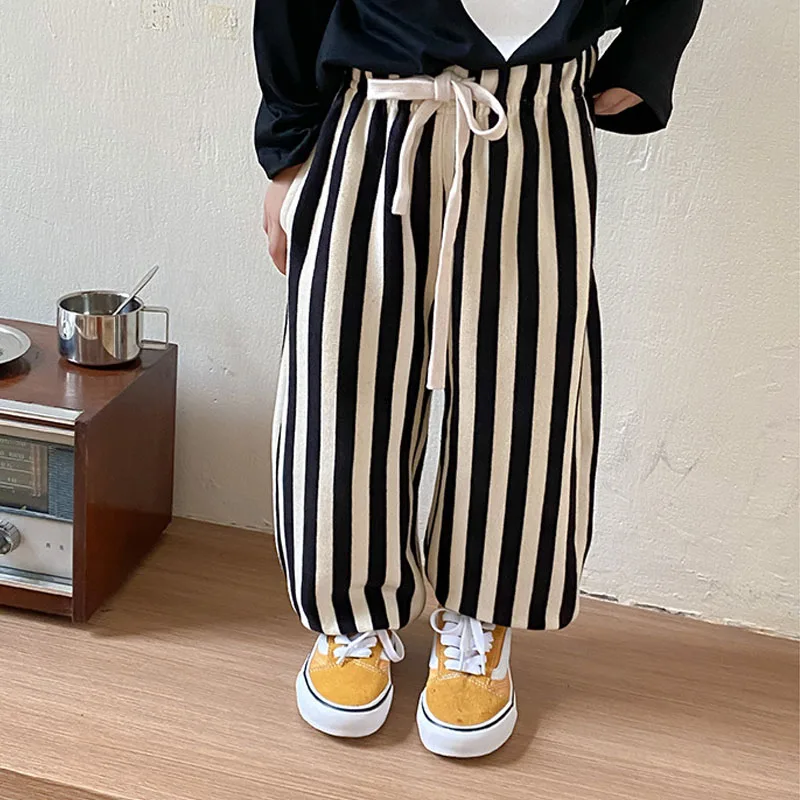 

Spring Autumn Girls Pants Baby Trousers Kids Pants For Toddler Children Bottoms Casual Striped Lacing 2-7Y