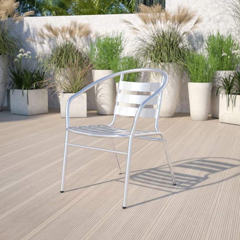 

Flash Furniture Commercial Aluminum Indoor-Outdoor Restaurant Stack Chair with Triple Slat Back and Arms outdoor chair