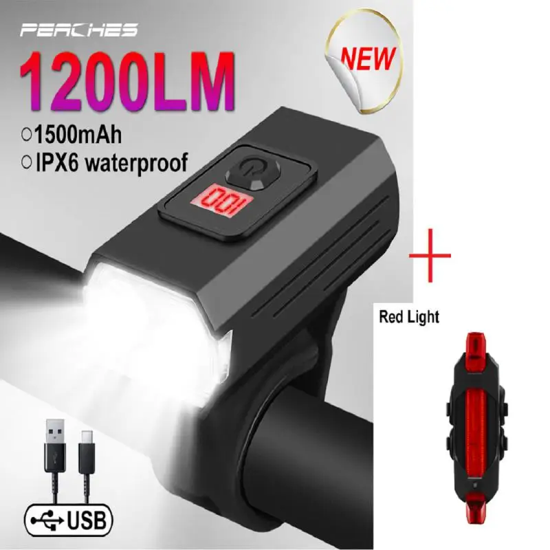 

1200LM Bicycle Light USB Rechargeable Bicycle Front Lamp Taillight Set IPX7 Waterproof Mountain Road Bike Headlight Cycling Ligh