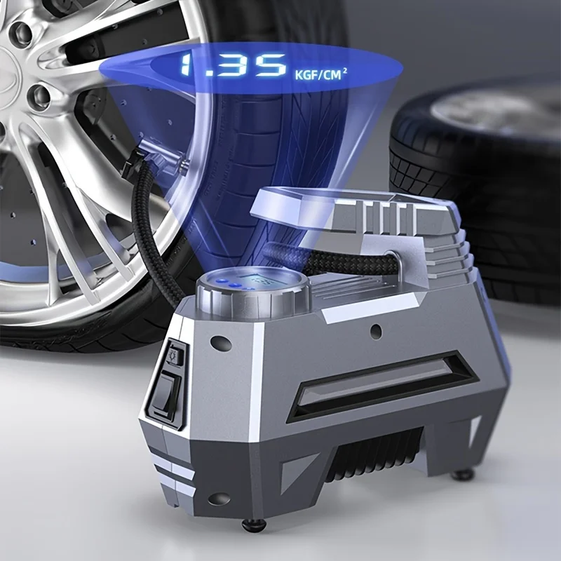: Tire Inflator Pump With Digital Display & Emergency Flashlight