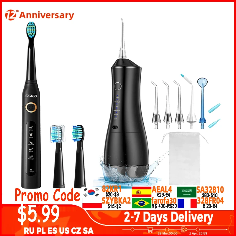 Seago Sonic spazzolino elettrico SG507 per adulti 2 minuti Timer pennello ricarica USB sostituzione elettronica testine spazzolino da denti regalo