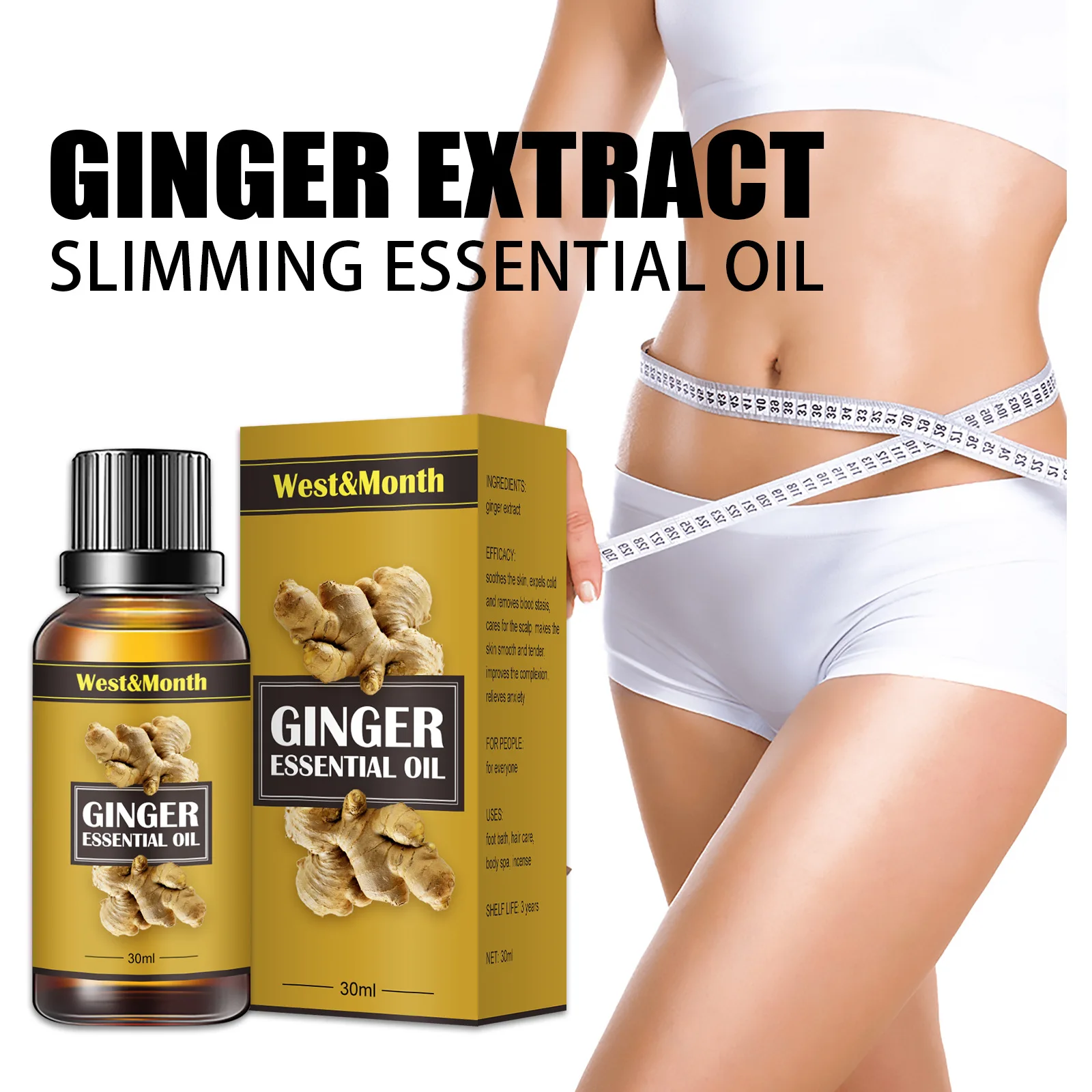 

Ginger Slimming Essential Oil Lifting Firming Hip Lift Up Moisturizing Fat Burner Lose Weight Massage Spa Relieves Stress Oil
