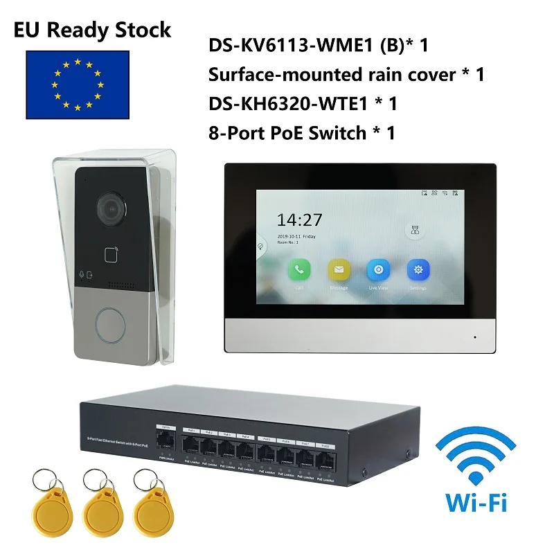 

HIK KIS603-P многоязычный комплект видеодомофона 802.3af POE, включая DS-KV6113-WPE1(B) и DS-KH6320-WTE1 & PoE Switch