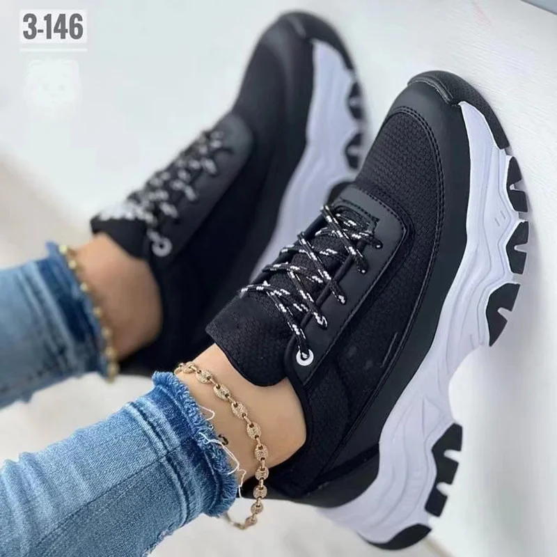 

2023 New Women's Sneakers Breathable Mesh Gauze Walking Outdoor Thick Soled Vulcanized Shoes Comfort Lace-up Fashion Zapatillas