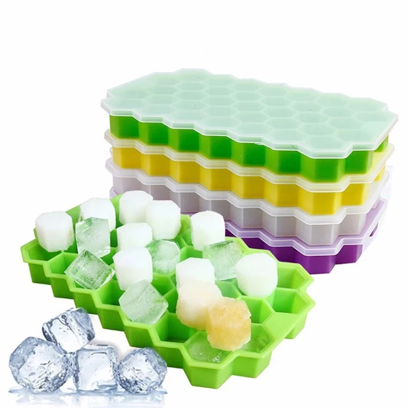 

Ice Cube Mold Honeycomb Silicone Ice Cube Maker Ice Tray Mould Reusable Food Grade Ice Maker with Lids for Summer Juice Wine