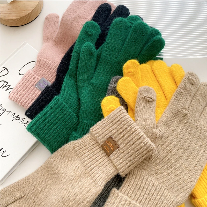 

Winter Warm Full Finger Gloves Men Woolen Knitting Mittens Mittens Touch Screen Gloves Unisex Elastic Cycling Driving Glove