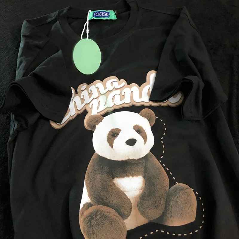 

Женские футболки из 100% хлопка, милая китайская Футболка с принтом панды и коротким рукавом, Женская парная свободная уличная одежда в стиле Харадзюку, Y2k, одежда, топы