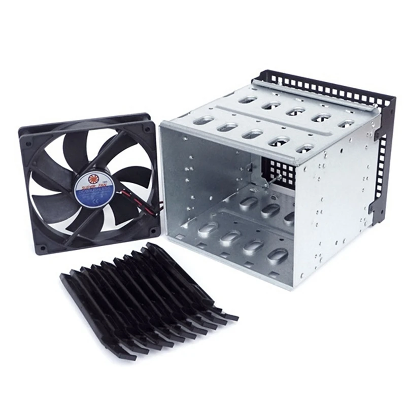 

Storage Expansion Hard Drive Cage DIY Hard Drive Disk Cage Rack 5.25 Inch To 5X 3.5Inch Bracket With 12Cm Fan