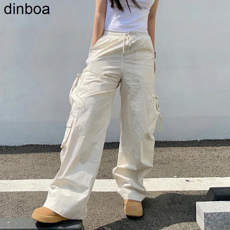 

High Street Multi Pocket Cargo Pants Women Vintage Ruffles Tie High Waist Jogging Pants Women Loose Casual Street Style Pants