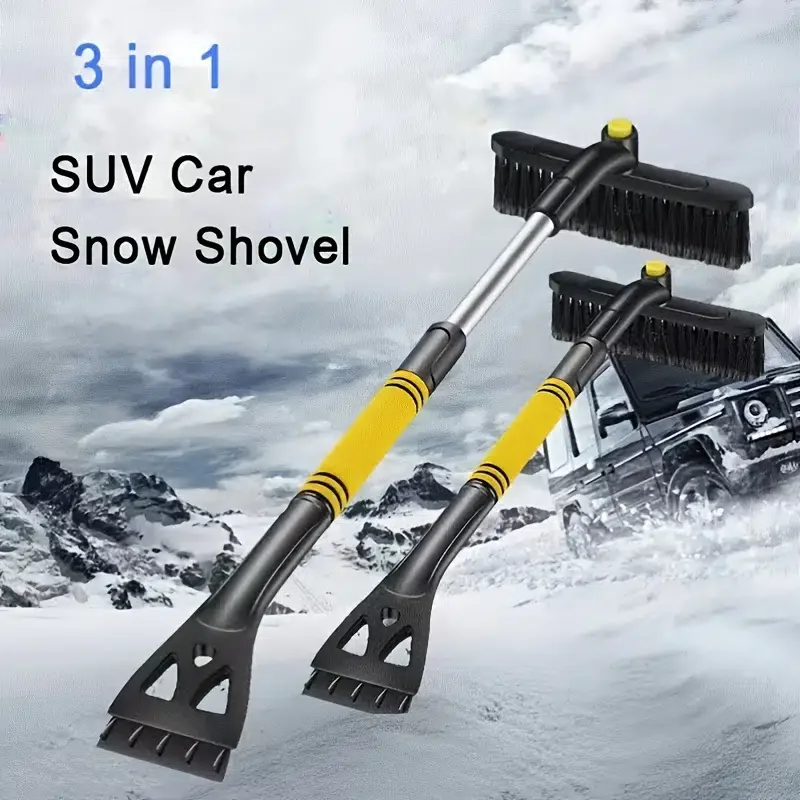 In 1 Telescopic Car Windshield Ice Scraper Brush, Cleaning Snow Remover, Telescoping Broom Shovel Blue Yellow Car Accessories