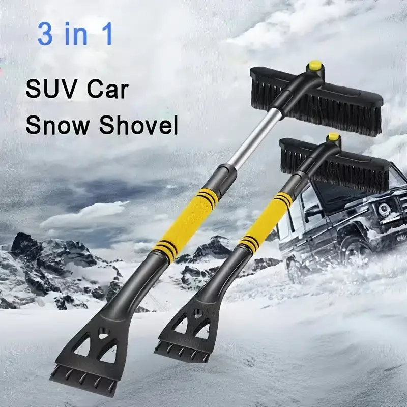 

In 1 Telescopic Car Windshield Ice Scraper Brush, Cleaning Snow Remover, Telescoping Broom Shovel Blue Yellow Car Accessories