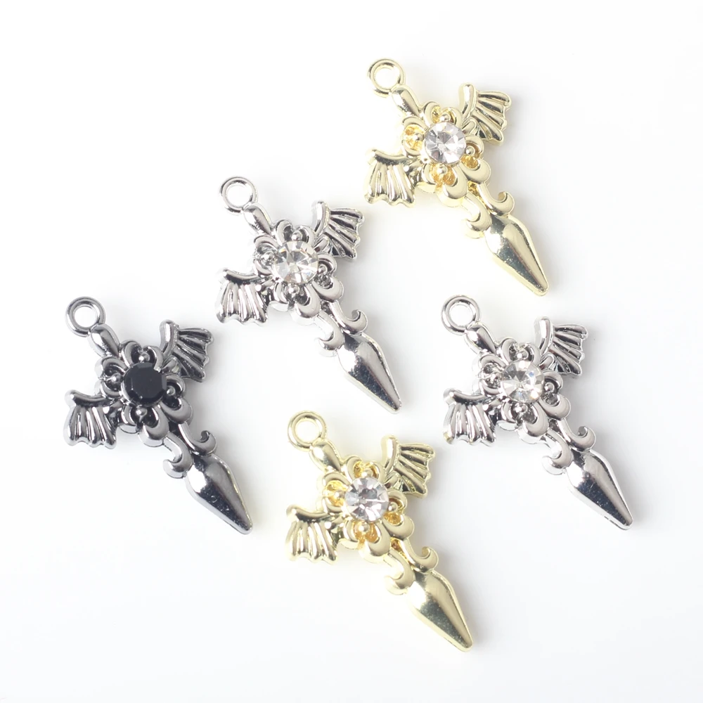 Stop cynkowy proste wbudowane cyrkonie skrzydła krzyżowe Charms 10 sztuk/partia dla majsterkowiczów modne kolczyki wiszące akcesoria do wyrobu