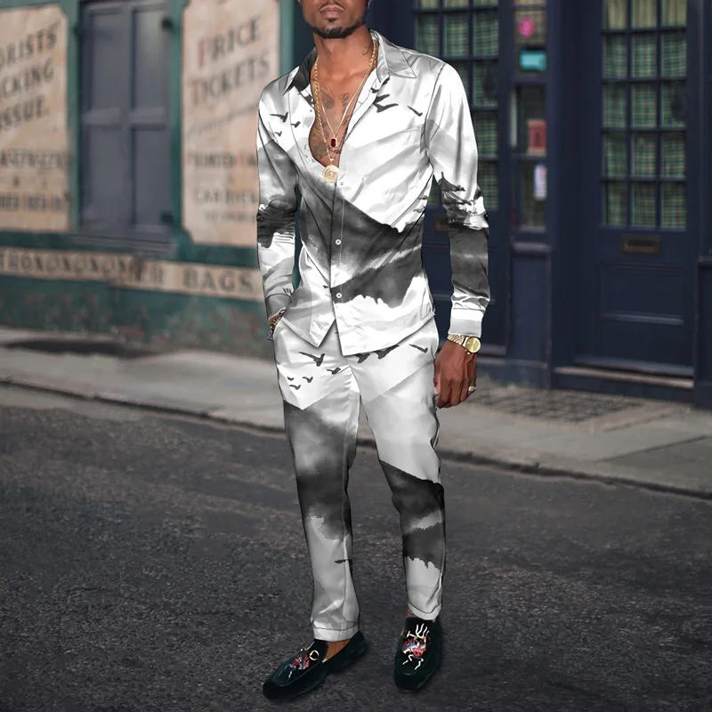 

2023 Fashion Spring Autumn Men's Casual Two Piece Sets Long Sleeve Tops And Long Pants Suit Landscape 3D Outfit Men Streetwear