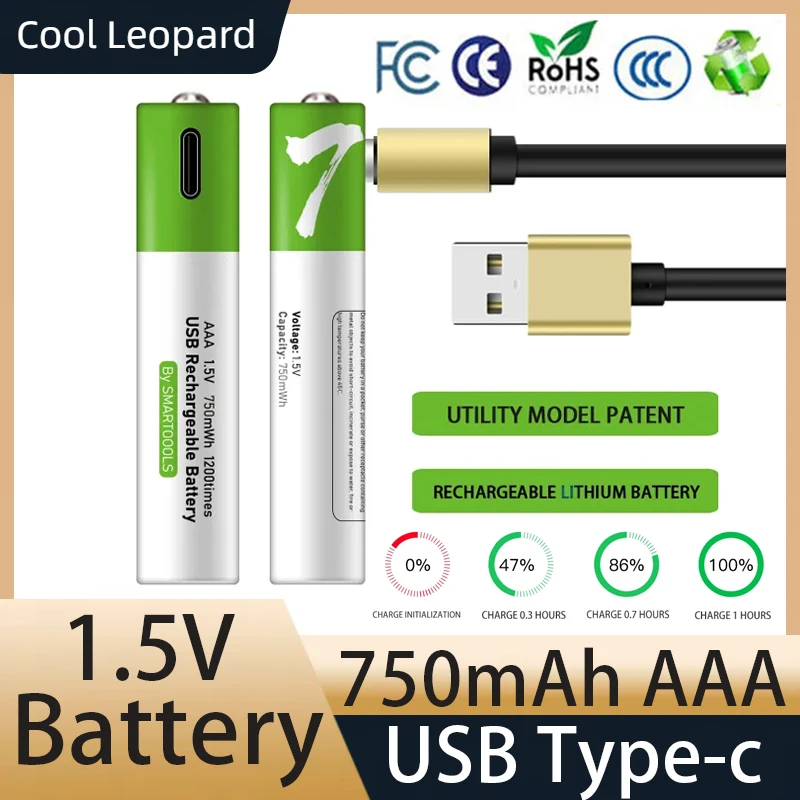 

1.5V 750mWh Rechargeable Battery AAA Li-ion Battery For Remote Control Mouse Electric Toy High Capacity USB Type-c Batteries