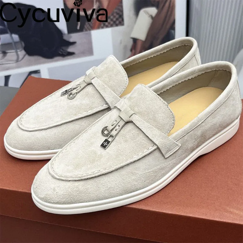 

Мокасины женские замшевые, Повседневная Удобная обувь на плоской подошве, с металлическим замком, для вождения, летние дизайнерские туфли без каблука