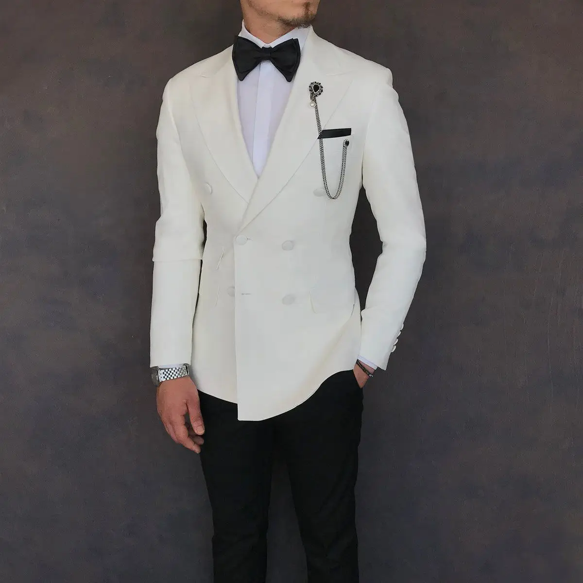 Latest Formal Blazers Set For Wedding Groom Party 2 Piece Shawl Lapel Slim Fit Double Breasted Jacket