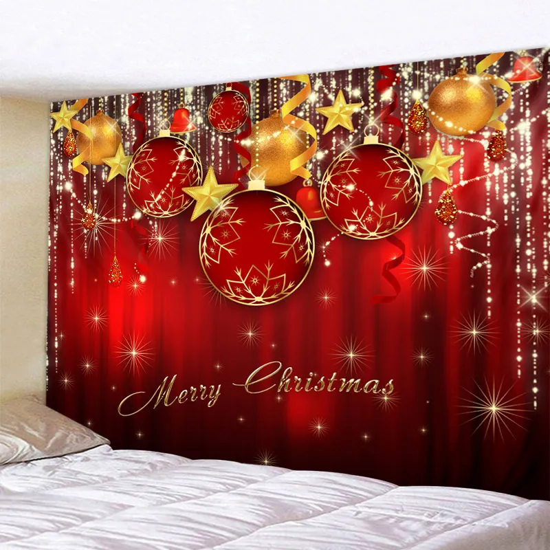 

Red hanging ball Christmas Tapestry Bedroom Living Room Wall Hanging Tapestry Home Decor Xmas Mat for Christmas New Year