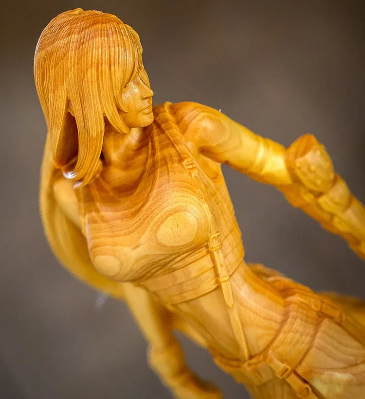 

XS587 -20X7.6X5 CM Cool Girl Boxwood Sculpture Feng Shui Wood Carving Anime CharactersPretty Lady Collection Ornaments