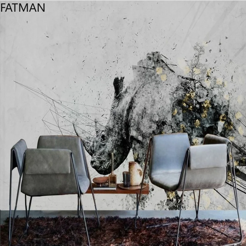 Фото Простой пользовательский фон FATMAN В индустриальном стиле с рисунком носорога, 3d Роспись, гостиная, спальня, настенная ткань, Прямая поставка №2