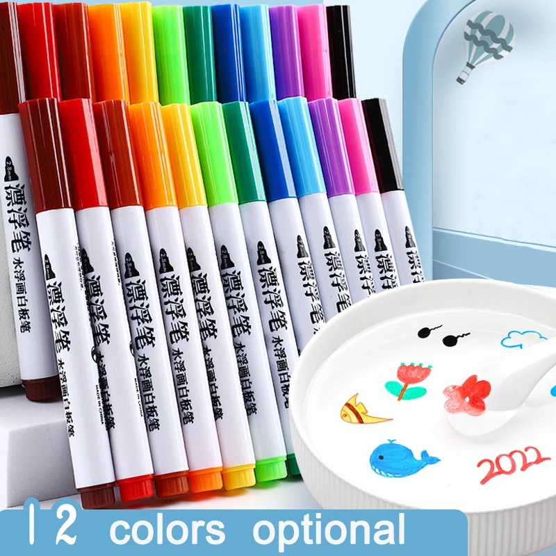 

8/12 Colors Magical Water Painting Pen Water Floating Doodle Pens Kids Drawing Early Education Magic Whiteboard Markers