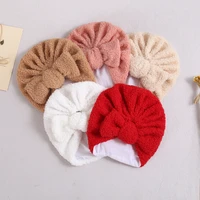 plush turban baby girl solid color toddler headband soft bow elastic knit headwrap cute children hats kawaii hair accessories