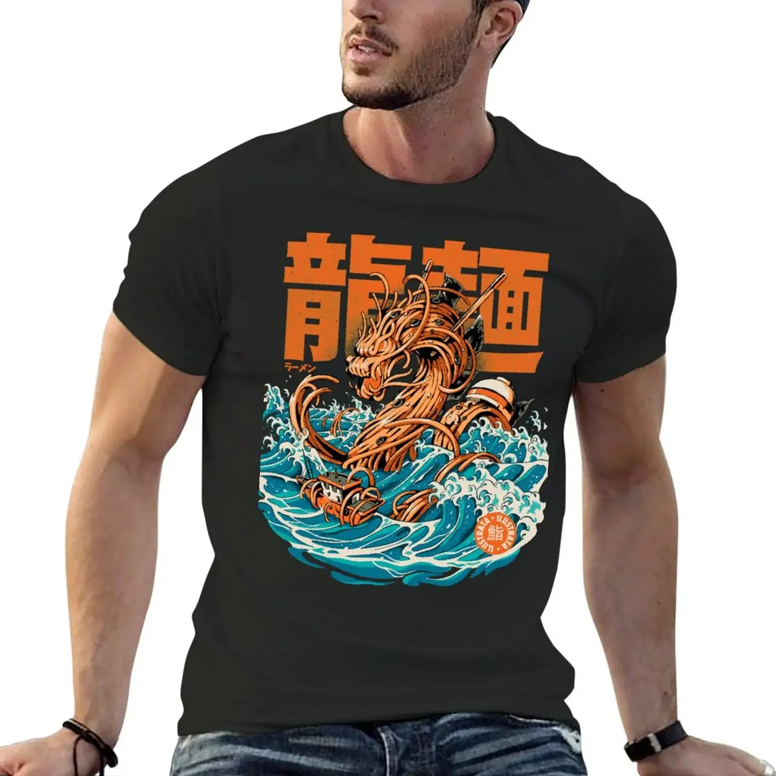 Черная футболка Great Ramen Dragon off Kanagawa милые топы фигурки аниме эстетичная одежда