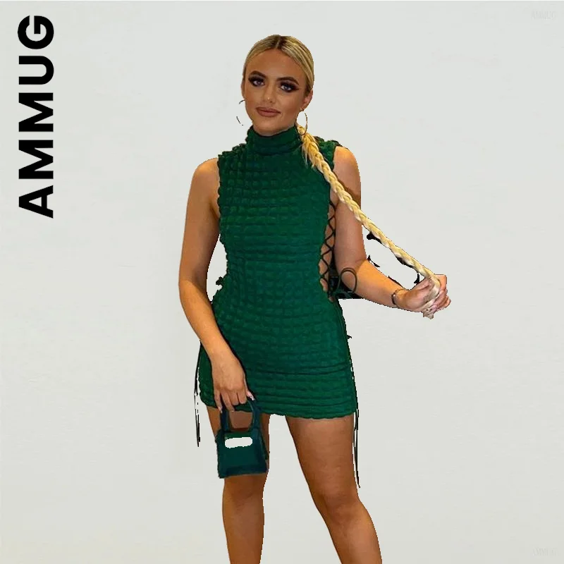 

Женское платье Ammug, модное мягкое однотонное облегающее платье без рукавов с ложным воротником, Корейская эластичная Женская одежда, платья