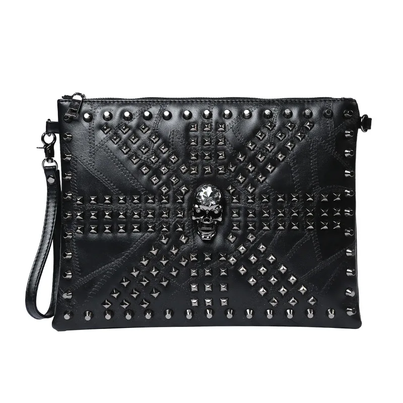 

Fashionable Skull Rivet Clutch: The Perfect Men's Shoulder Bag Made with Soft PU Leather