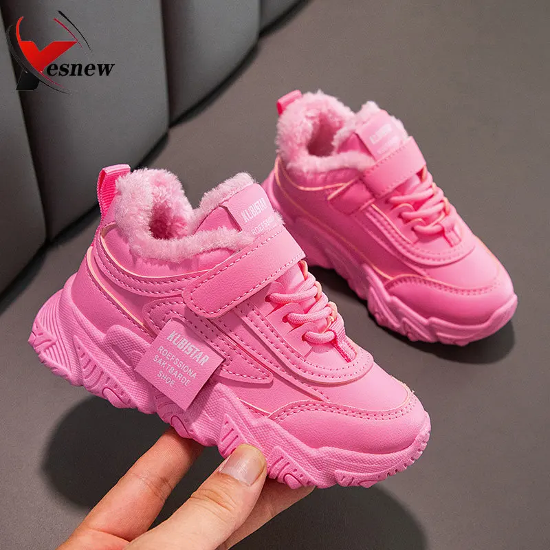 Fashion kids Sneakers Girls Plush Cotton Shoes Comfortable Keep Warm Winter Trainers Children Pink Sports Running zapato