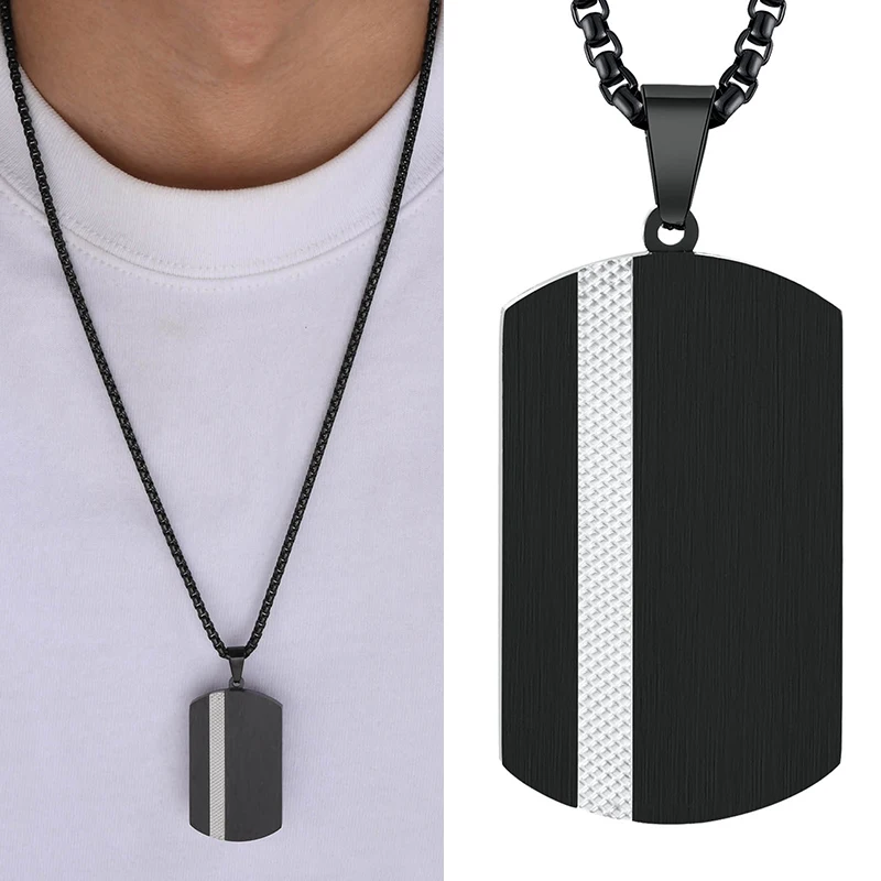 

Fashion Stainless Steel Black Tag Pendant Necklace For Men Male Neck Personalized Geometric Waterproof Trend Jewelry Accessories