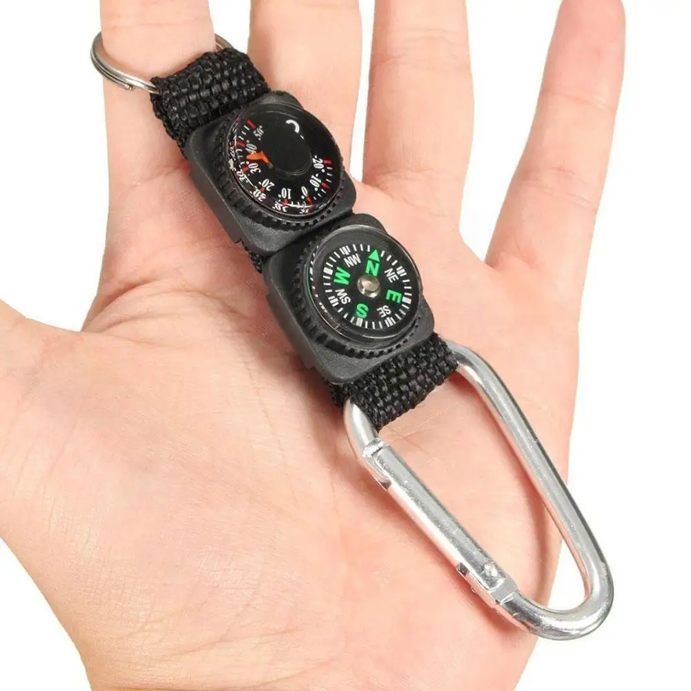 

New 3 In 1 Multi-function Compass Thermometer Metal Key Outdoor Camping Survival Gadget Climbing Chain Carabiner Hiking Too J6I1